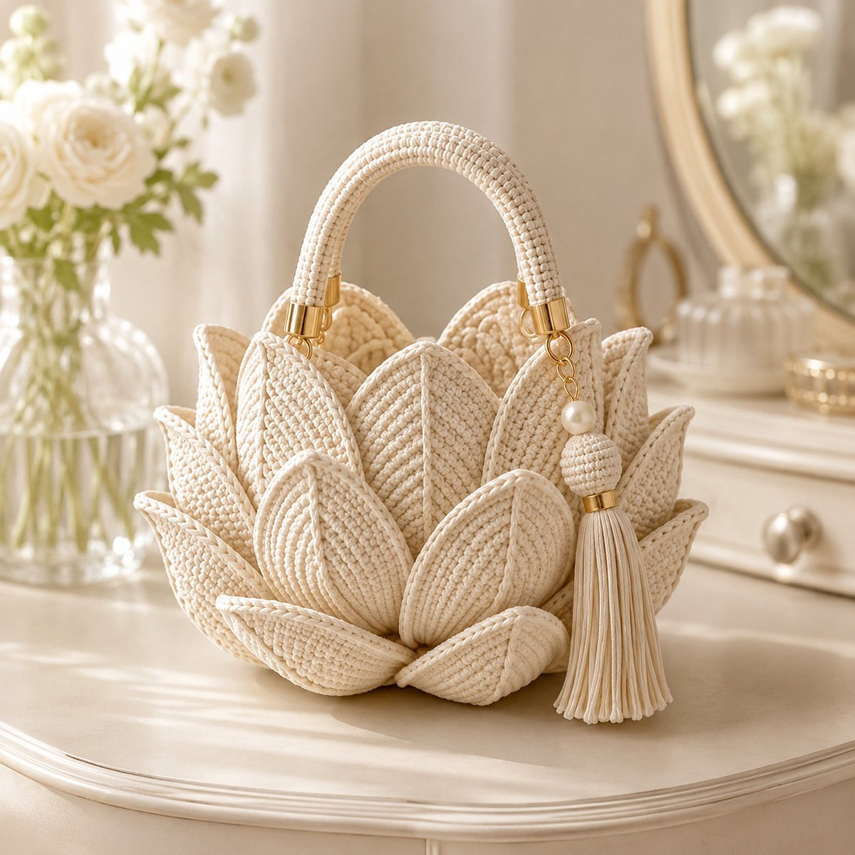 🌸👜 Trending 3D Crochet Petal Handbag