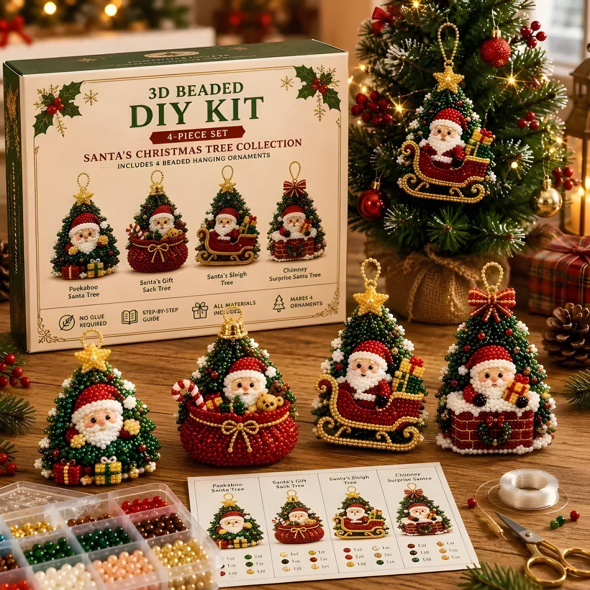 DIY 3D Beaded Christmas Ornament Craft Kit — 8 Festive Sets