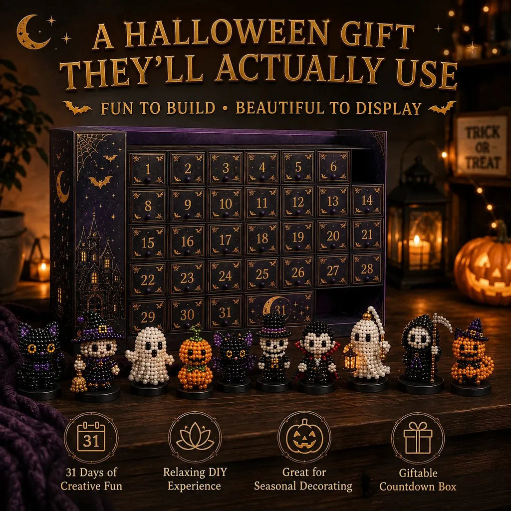 🔥HOT SALE🔥 LAST DAY 49% OFF – 🎃 Hollowmoon 31-Night Jewel-Bead Countdown Calendar | 31 Daily DIY Characters, Complete Craft Supplies & Midnight Parade Display 💎✨