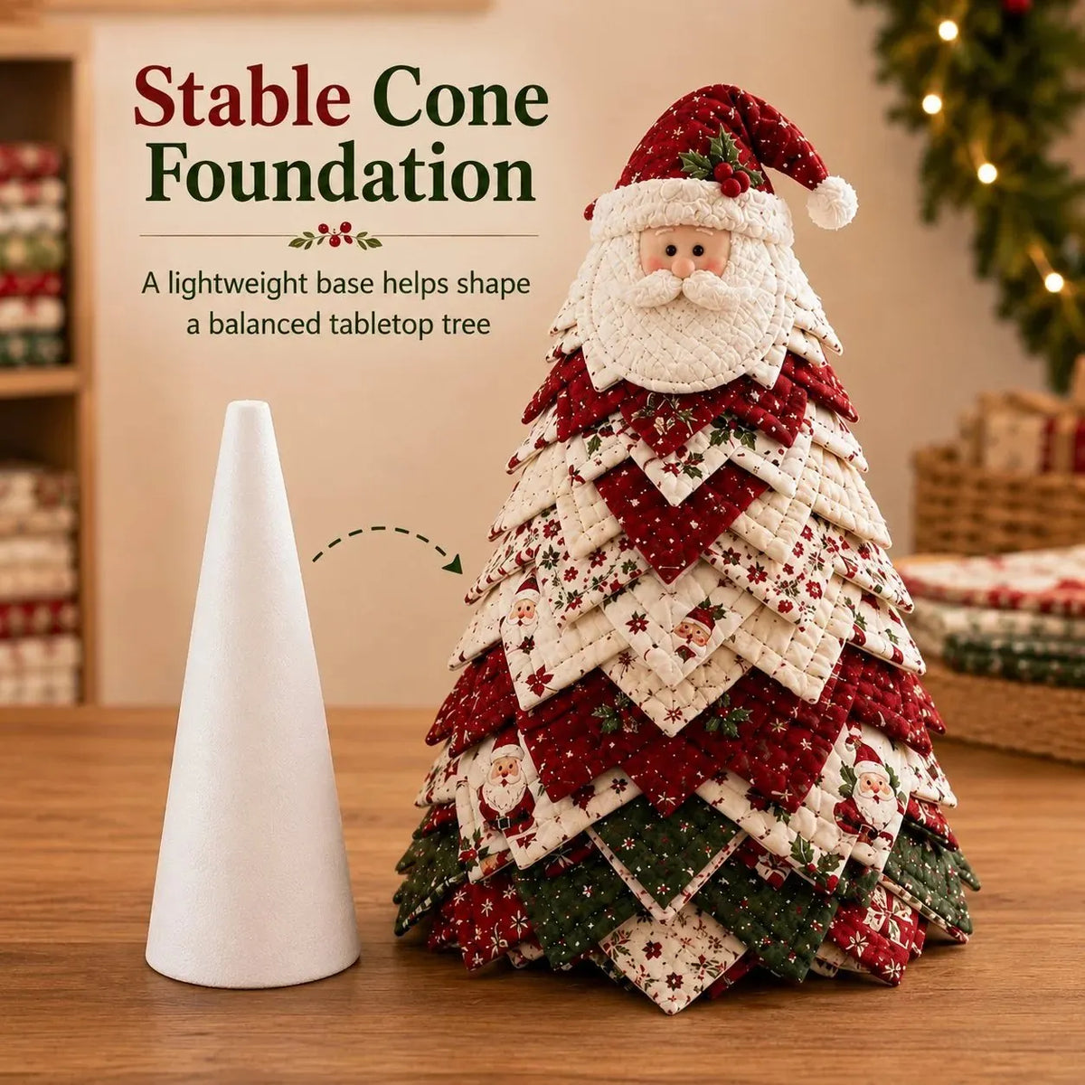 🎉🎄DIY Quilted Santa Christmas Tree Kit – Handmade Fabric Holiday Tabletop Tree Decor