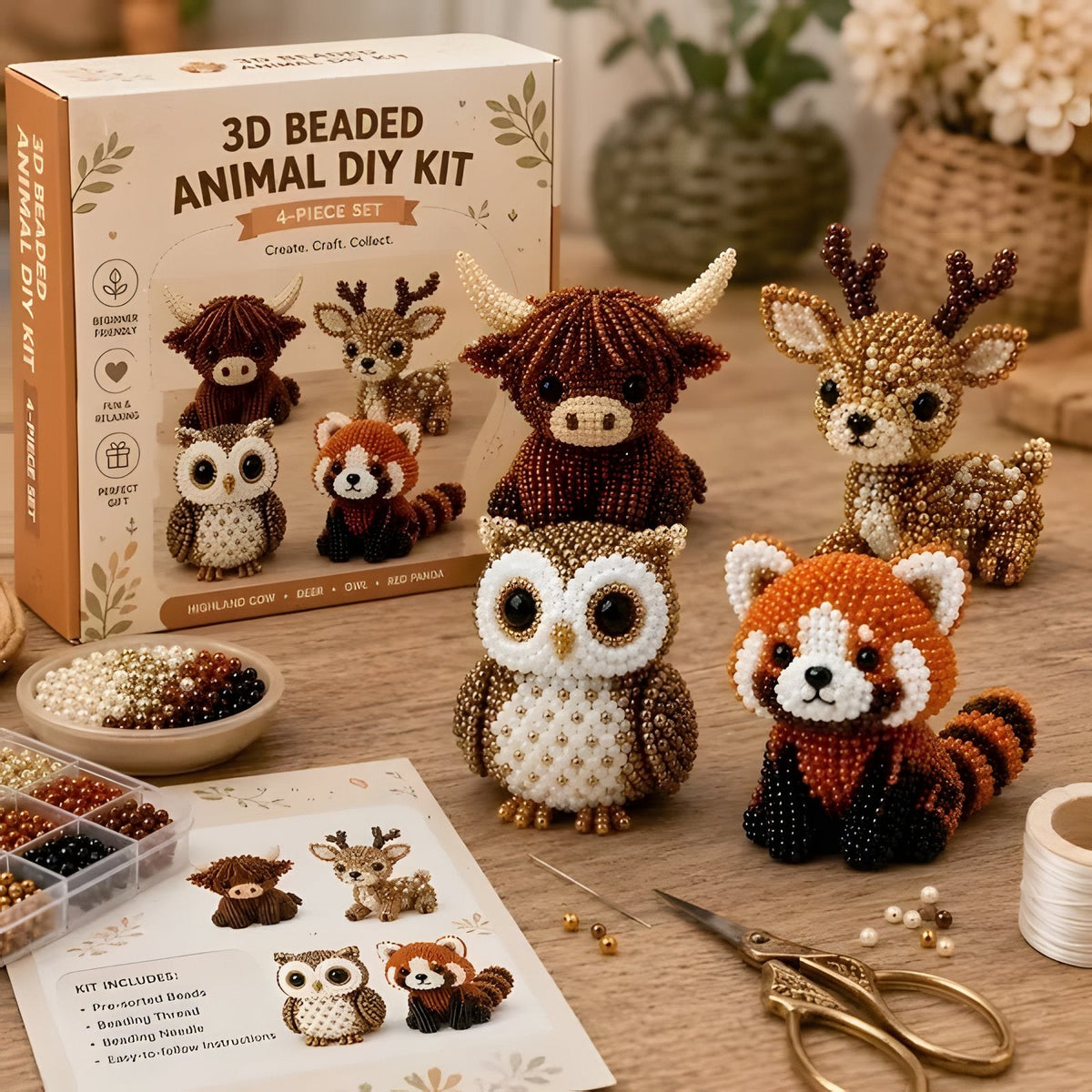 Mini 3D Beaded Animal DIY Kit — 8 Adorable Craft Sets