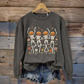 Women's Retro Halloween Pumpkin And Skeleton Art Print Casual Sweatshirt