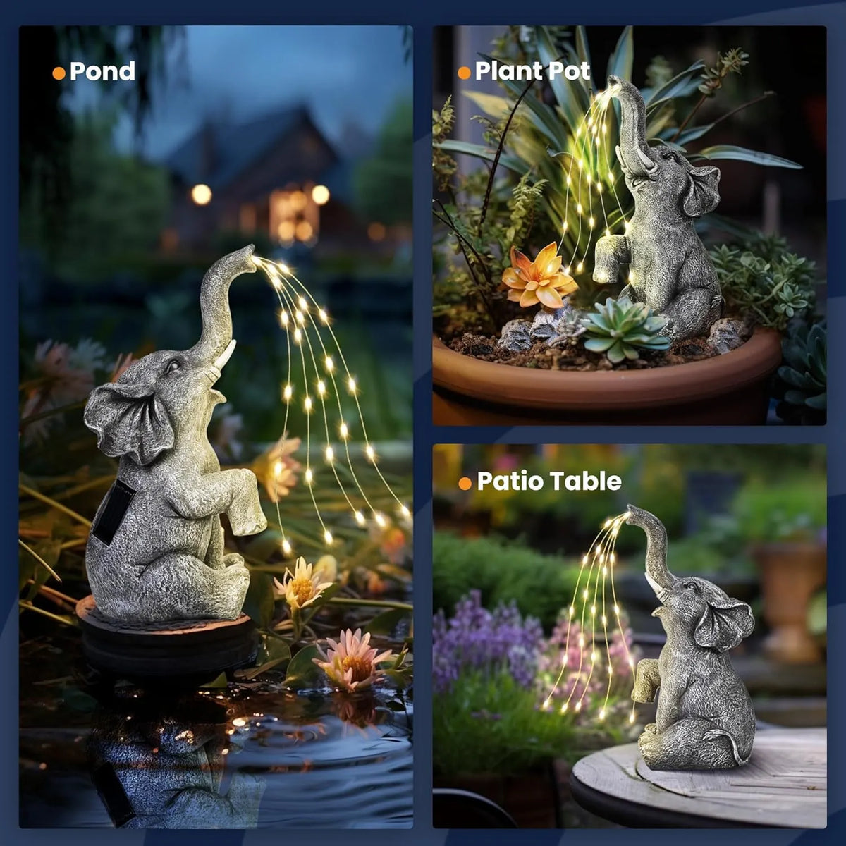 Solar Garden Decor Watering Elephant Statues
