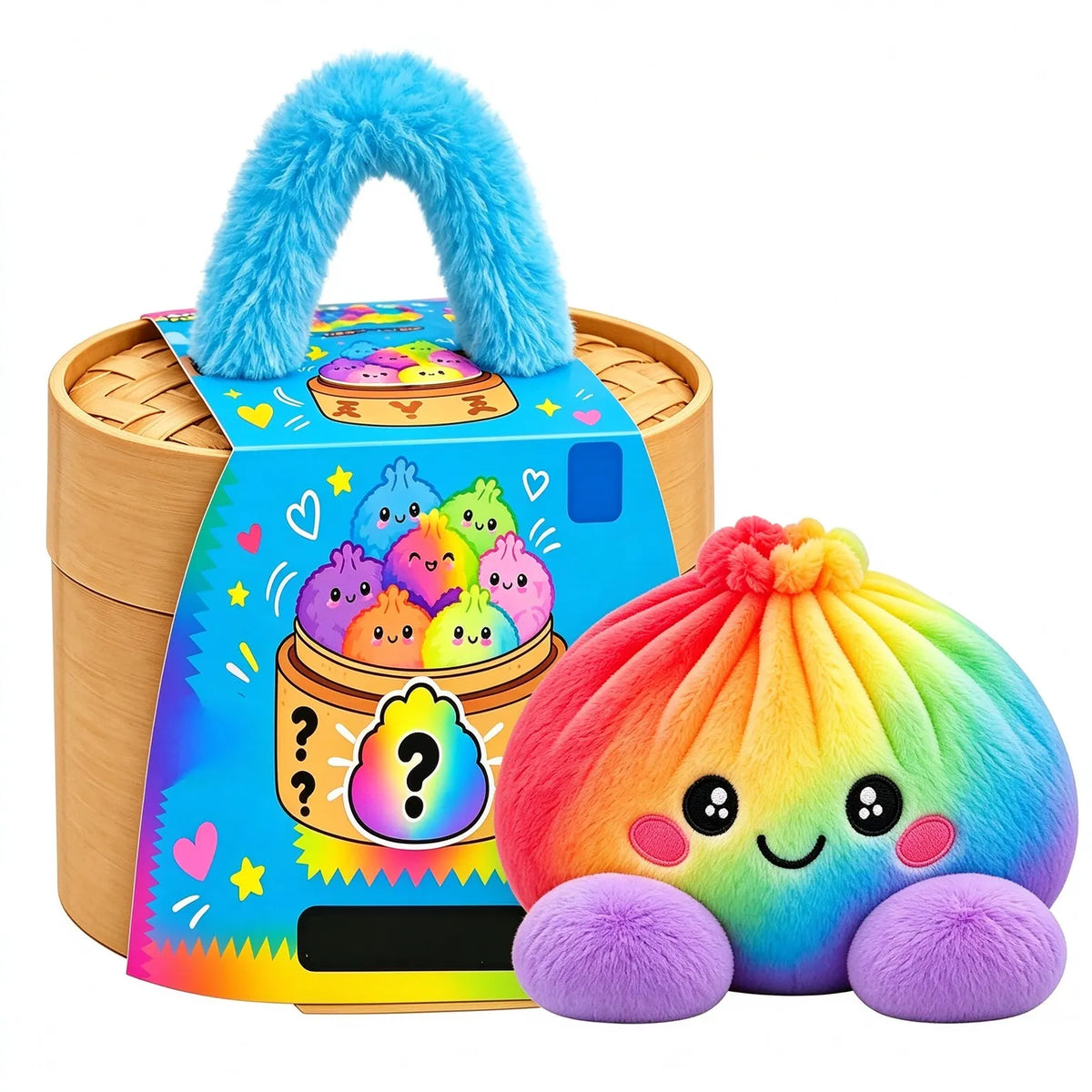 Cute Rainbow Dumpling Squishy – Soft Plush Stress Relief Squeeze Toy with Steamer