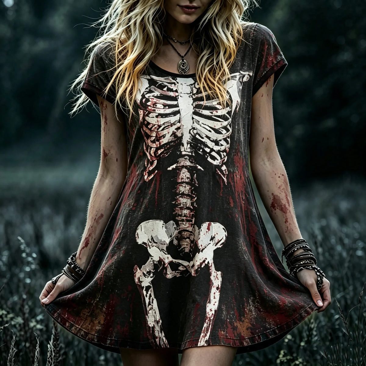 Women's Retro Halloween Style Human Skeleton Print Dress