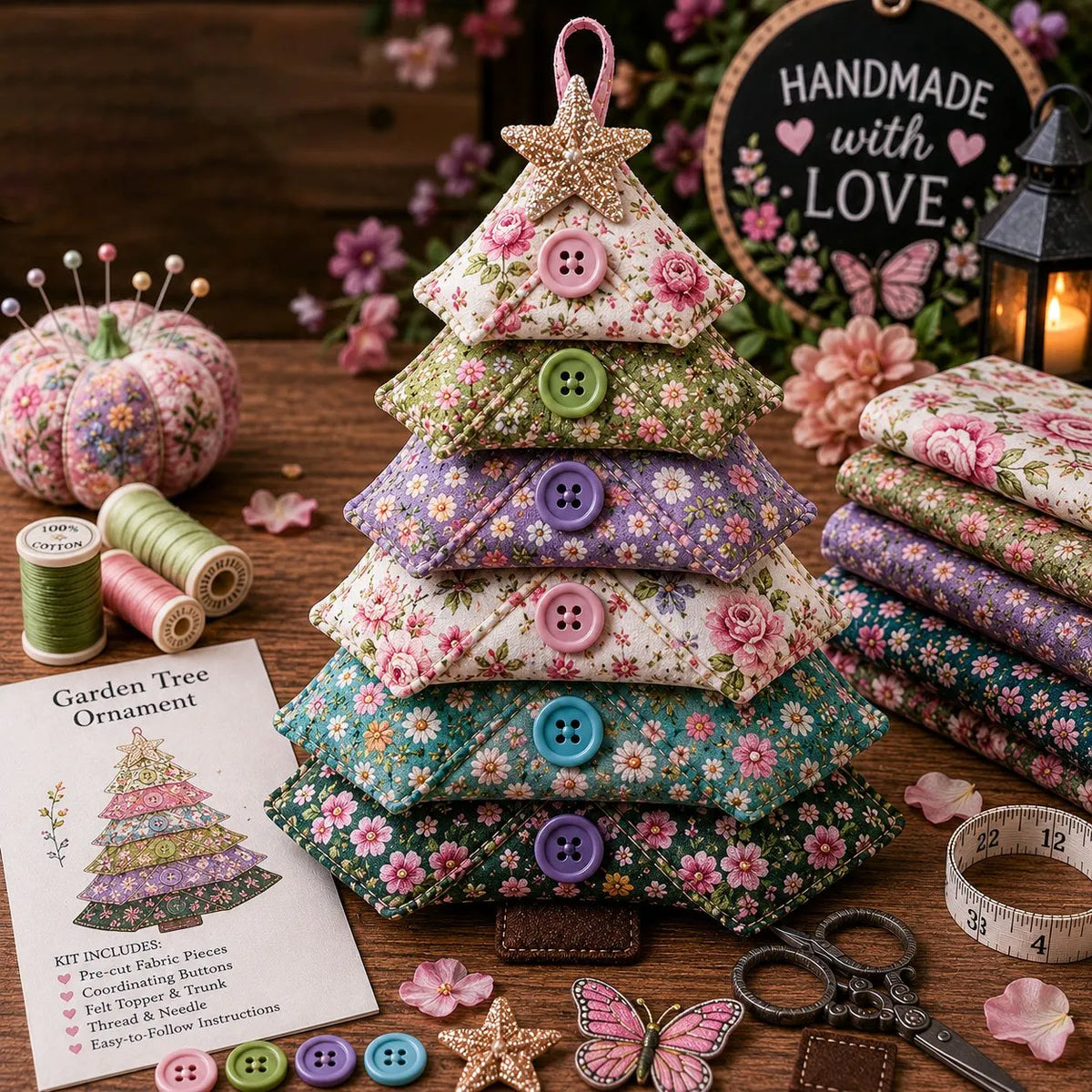 Layered Fabric Tree Ornament DIY Sewing Kit