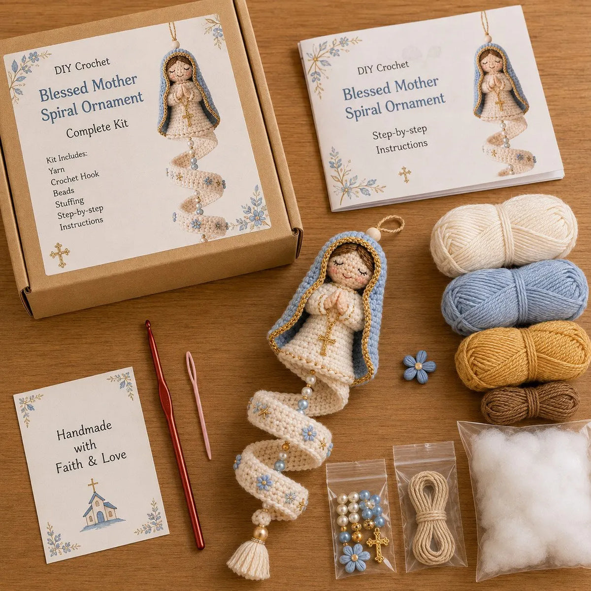🔥Last Day 49% OFF - 🙏🧵DIY Crochet Blessed Mother Spiral Hanging Ornament Kit
