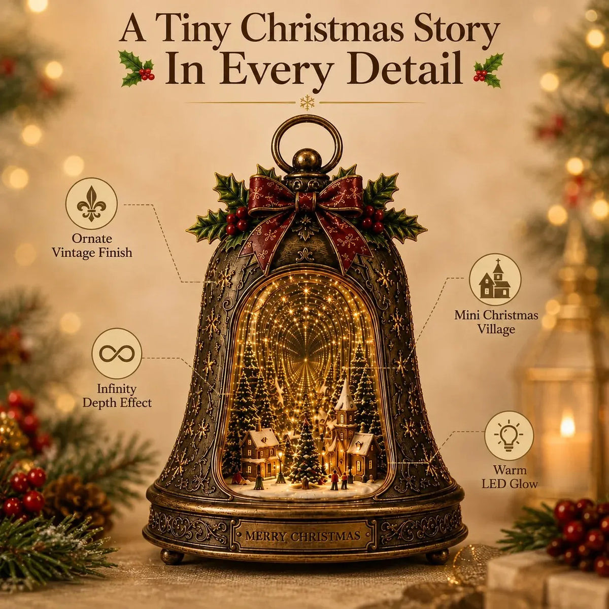 🎄 Christmas Village Infinity Bell 🎄– Lighted 3D Holiday Decor