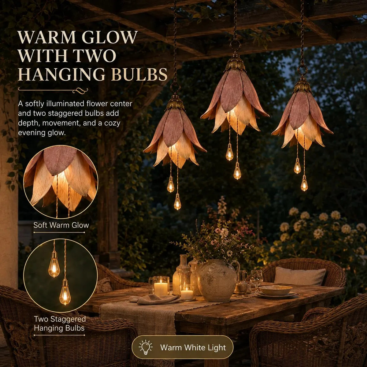 🌸🏠Vintage Hanging Flower Lights – Warm Glow Garden & Patio Decor