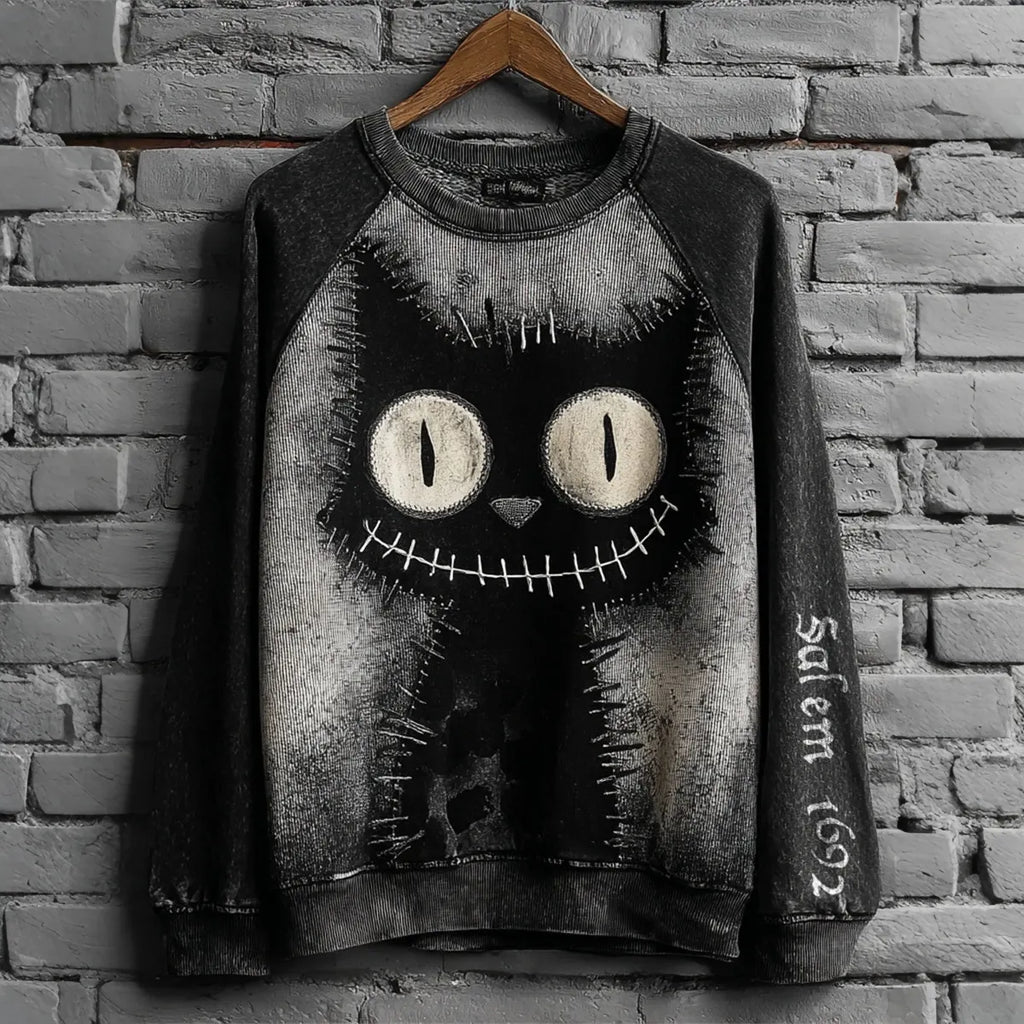Women's Retro Halloween Black Cat Art Print Casual Sweatshirt