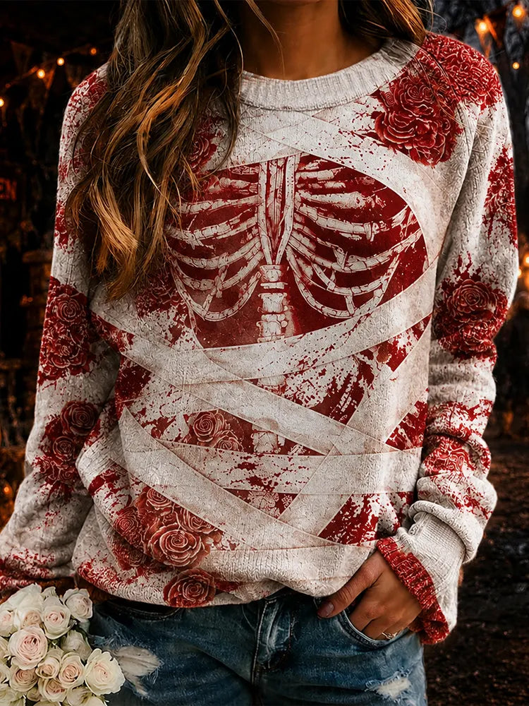 Women's Halloween Human Anatomy Art Casual Crewneck Sweater