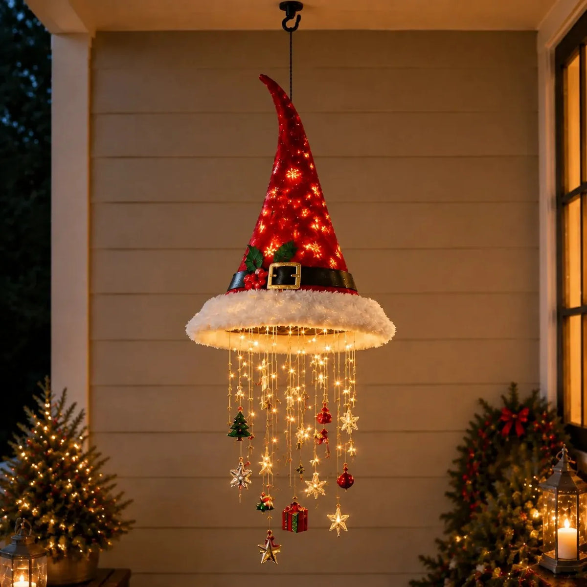 🔥HOT SALE 49% OFF🎅 Lighted Santa Hat Hanging Chandelier 🎄 | 5 Styles Warm LED Christmas String Light | Indoor Outdoor Porch Holiday Decor Gift