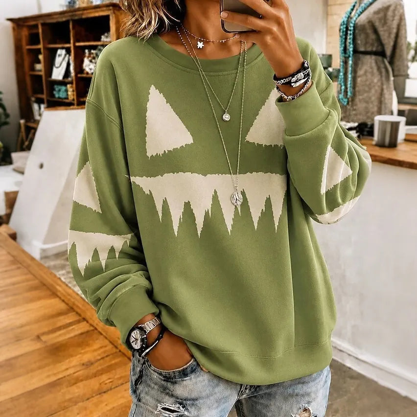 Women's Retro Halloween Smiley Face Print Sweatshirt