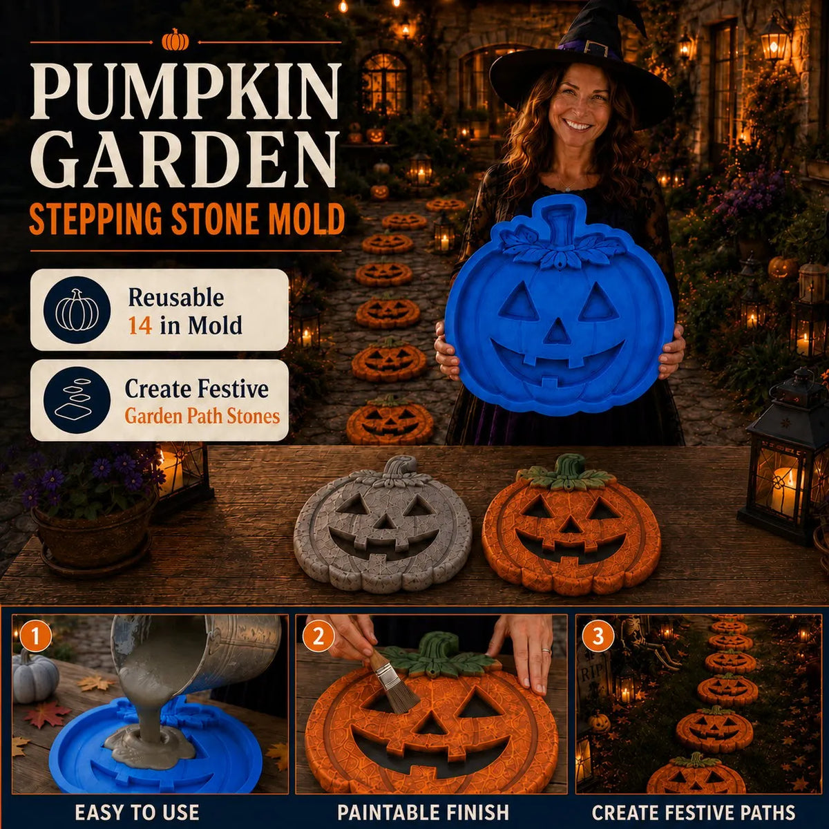💥 LAST DAY 49% OFF - 🎃 Reusable Pumpkin Garden Stepping Stone Mold – Make Your Halloween Garden Truly One of a Kind (📦Buy 2 Free Shipping)