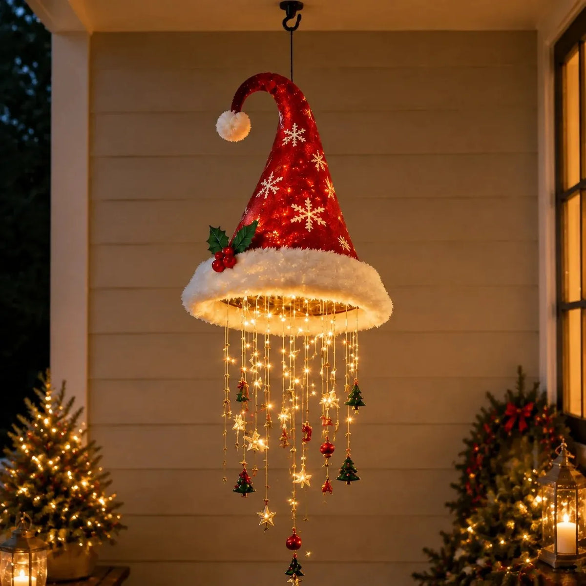 🔥HOT SALE 49% OFF🎅 Lighted Santa Hat Hanging Chandelier 🎄 | 5 Styles Warm LED Christmas String Light | Indoor Outdoor Porch Holiday Decor Gift
