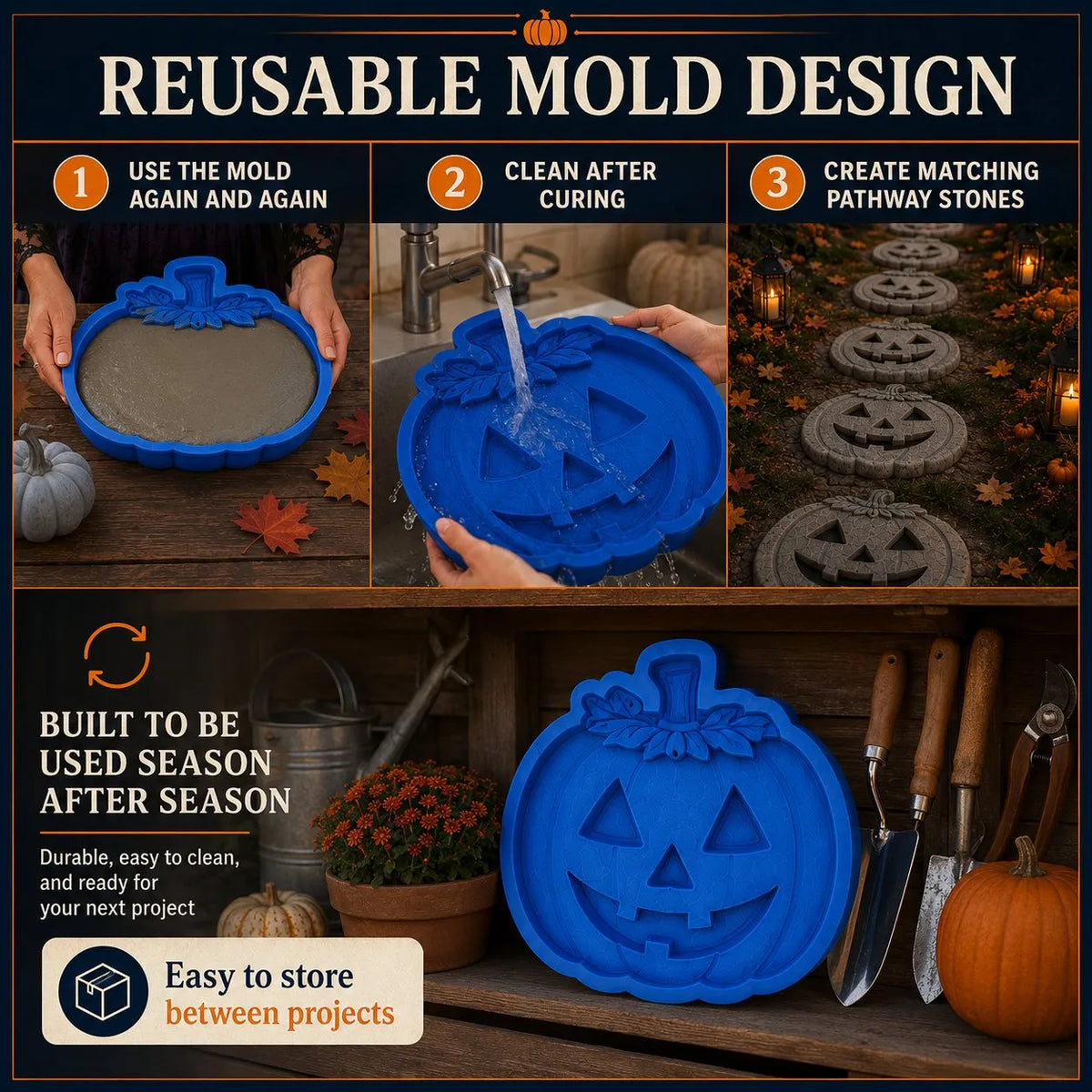 💥 LAST DAY 49% OFF - 🎃 Reusable Pumpkin Garden Stepping Stone Mold – Make Your Halloween Garden Truly One of a Kind (📦Buy 2 Free Shipping)