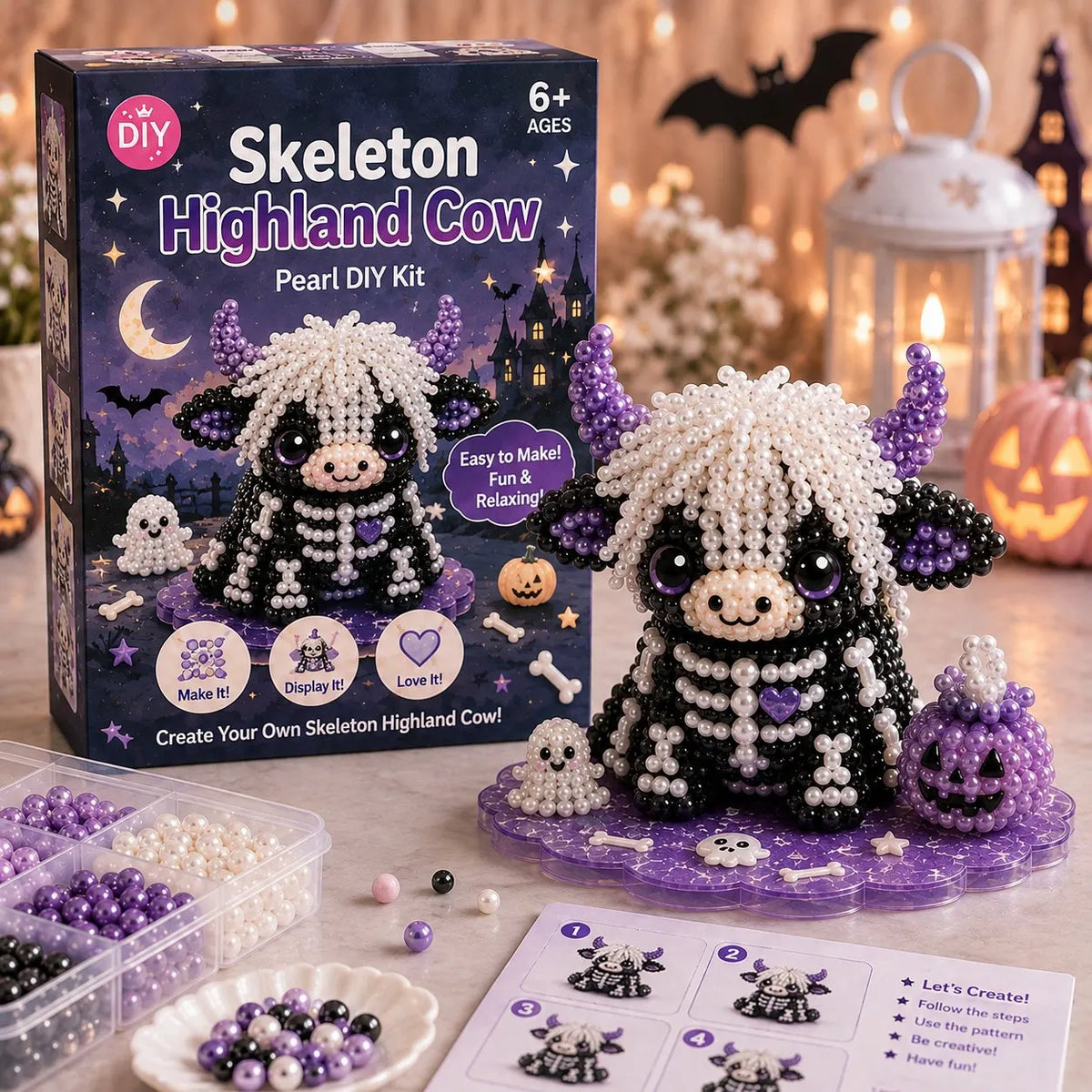 ⏳ Last Day 49% OFF – 🎃 Beginner-Friendly Halloween Highland Cow 3D Pearl Bead DIY Kit | Complete Kit with All Tools & Step-by-Step Guide Included 💕