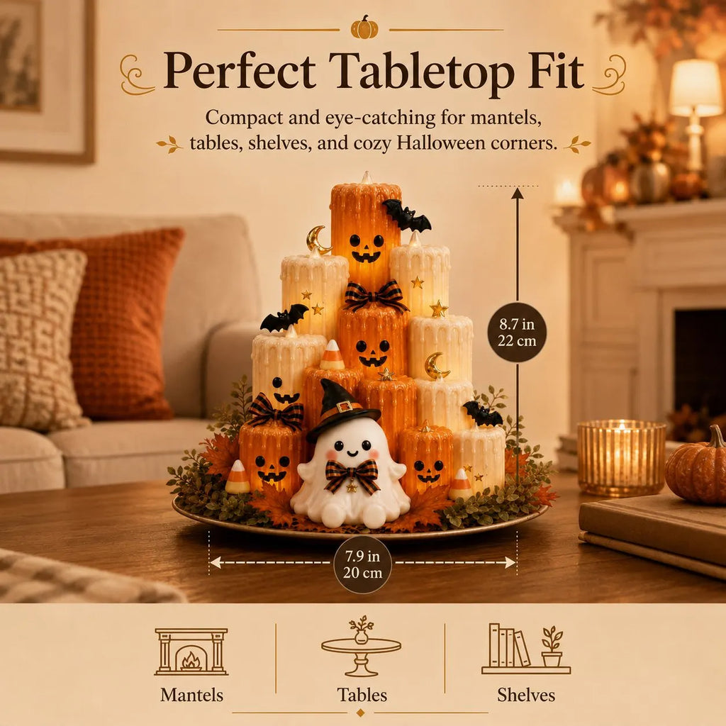 Halloween Resin Pumpkin Candle Holder Ornament with Ghost Decoration