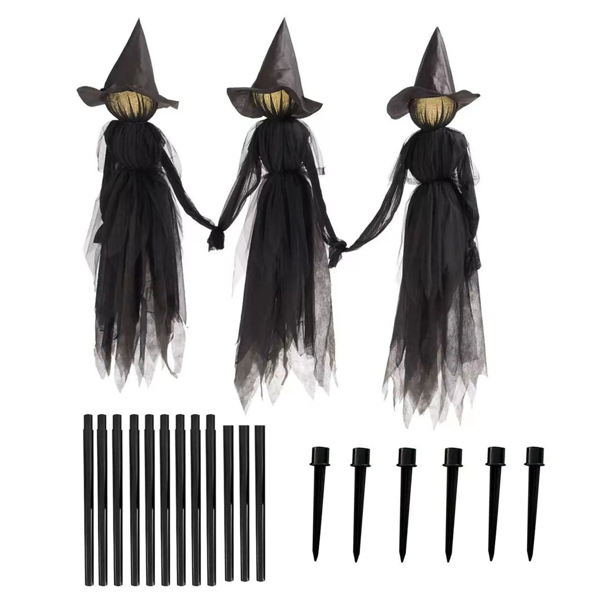 🧙♀️ 3 Pack Voice Control Light-Up Holding Hands Witch Decor