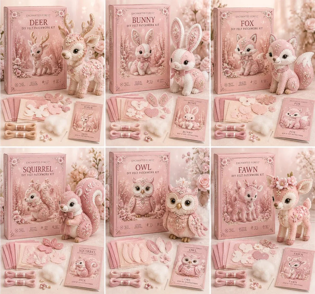 💗Pink Woodland Friends DIY Felt Sewing Kit – Make Your Own Cute Animal