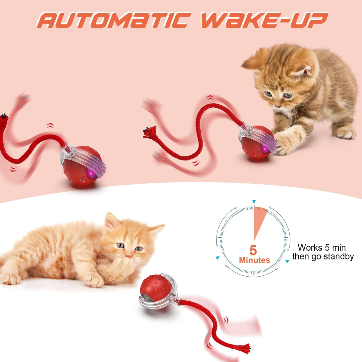 Interactive Cat & Dog Teaser Toy with Extra Tails & Rolling Ball