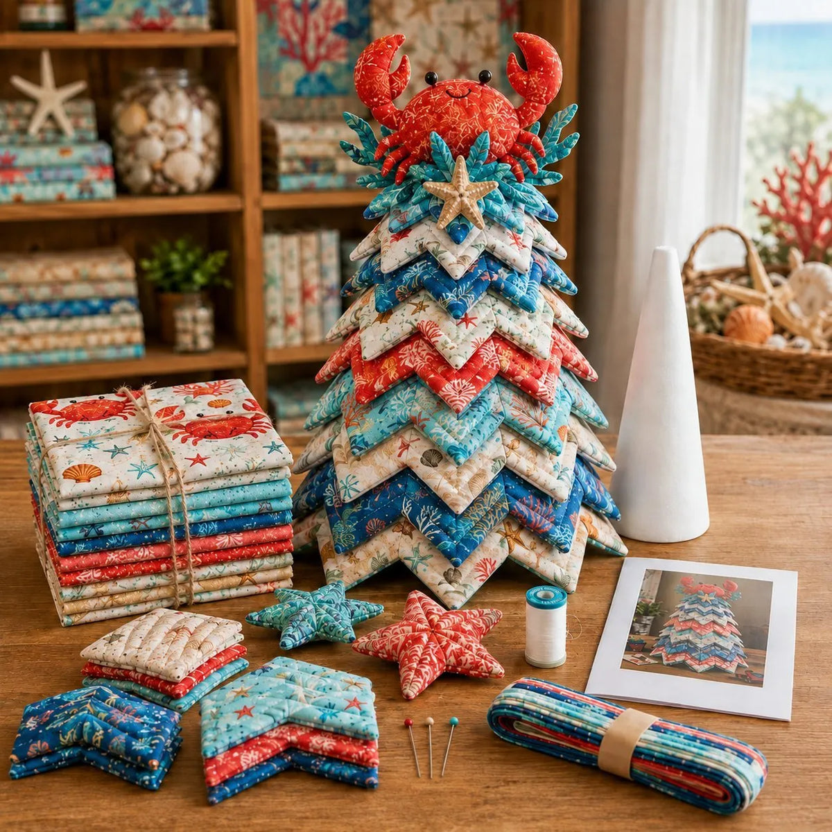 🔥 Last Day: 49% Off – 🌊 "Ocean Dream" Layered Fabric Tree DIY Kit | Create a freestanding coastal-style centerpiece featuring coordinated fabrics and an ocean-themed topper 🐚✨