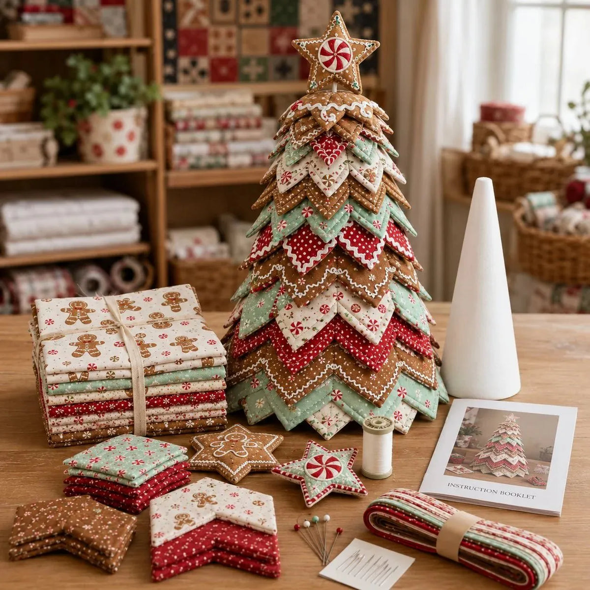 🎉🎄DIY Quilted Santa Christmas Tree Kit – Handmade Fabric Holiday Tabletop Tree Decor