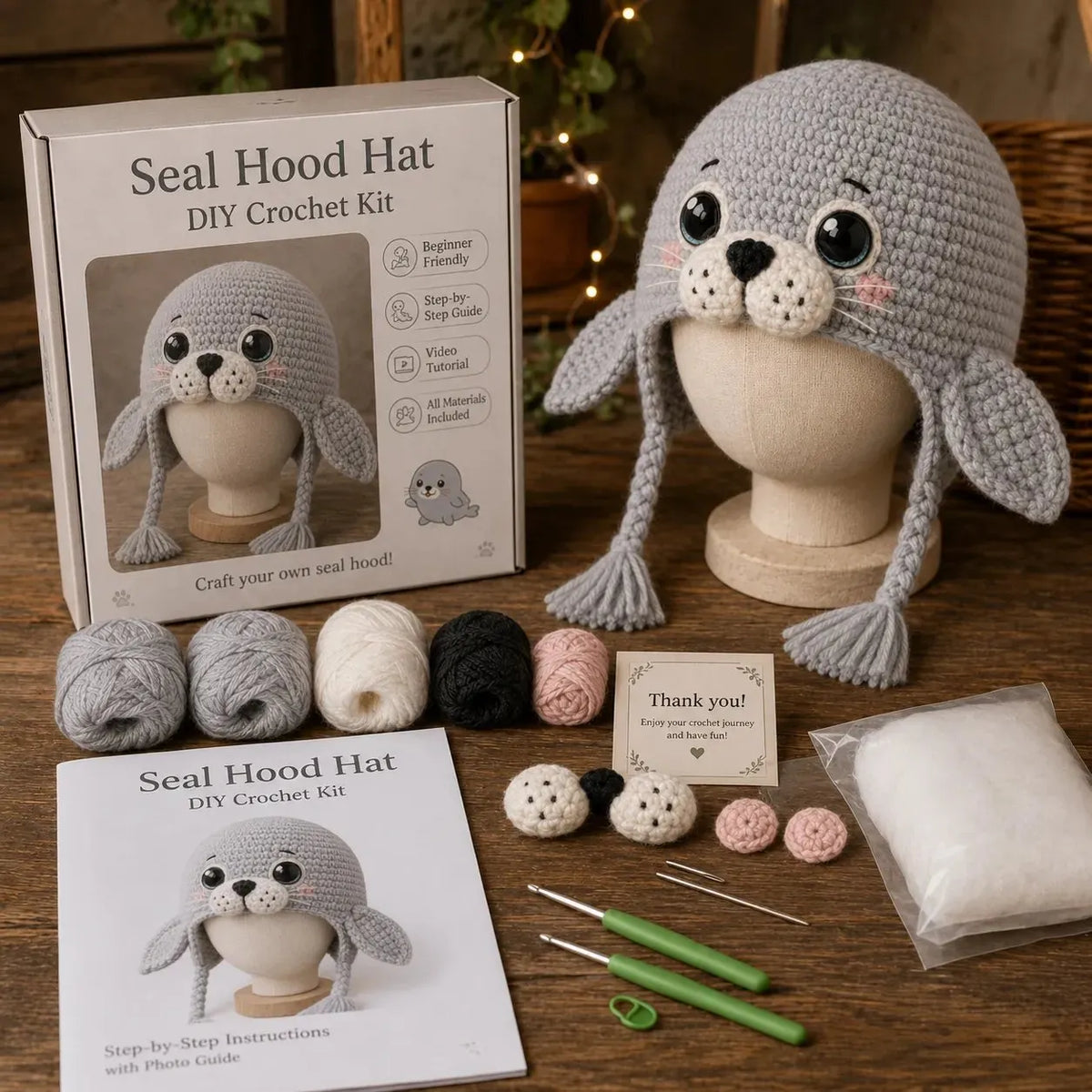 🔥 LAST DAY 49% OFF – 🌊✨ Ocean Series Hood Hat DIY Crochet Kit | Premium Soft Yarn Materials with Step-by-Step Guide DIY Handmade Wearable Ocean Character Hood 🧶🎭✨