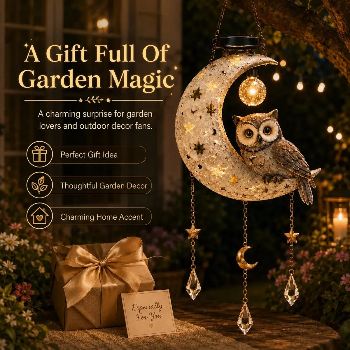 🔥HOT SALE🔥Solar Owl Moon Garden Light
