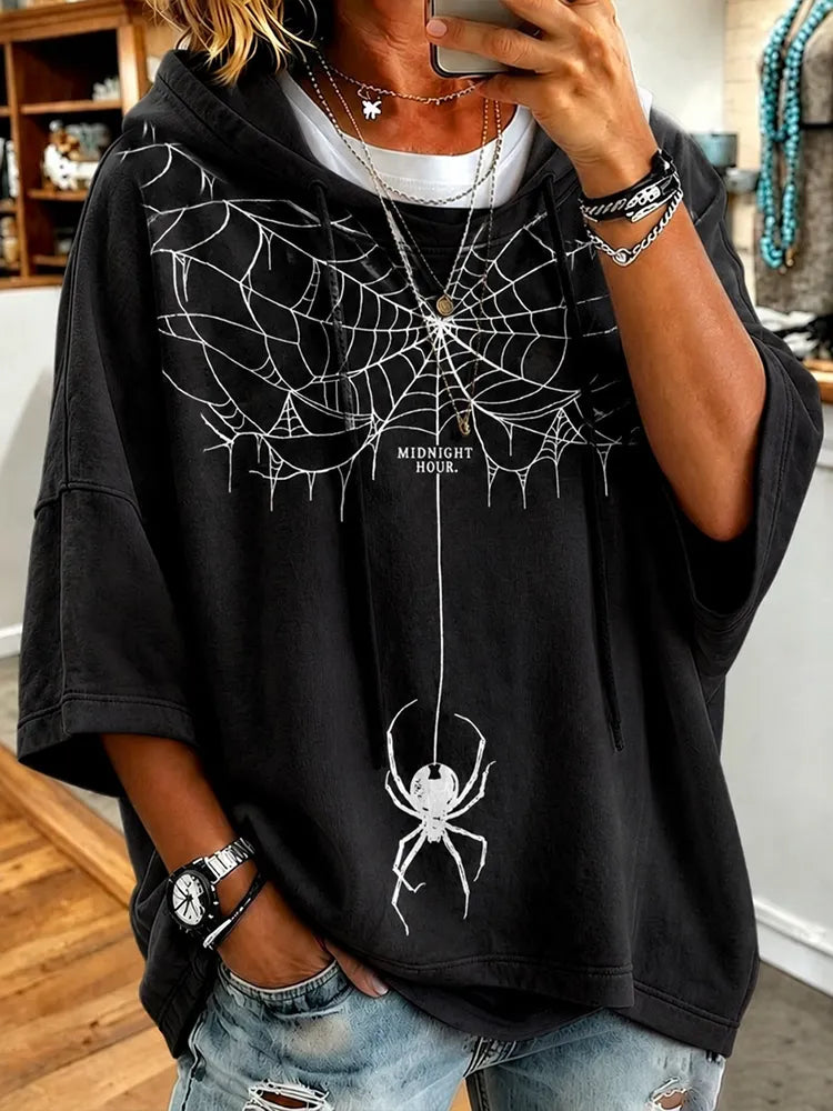 Women's Spider Spinning Silk Art Print Cotton Linen Hoodie