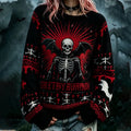 Women's Halloween Gothic Bat Skeleton Long-sleeve Sweater