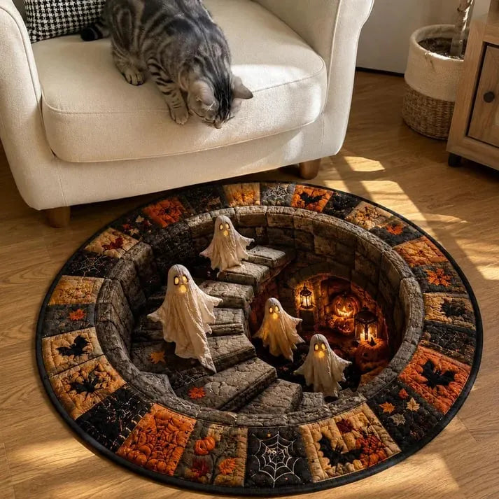 🔥👻 3D Haunted Staircase Round Rug – Spooky Halloween Optical Illusion