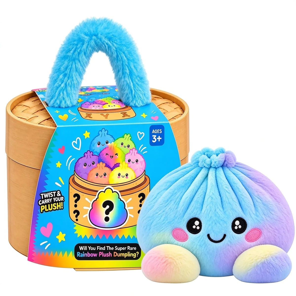Cute Rainbow Dumpling Squishy – Soft Plush Stress Relief Squeeze Toy with Steamer