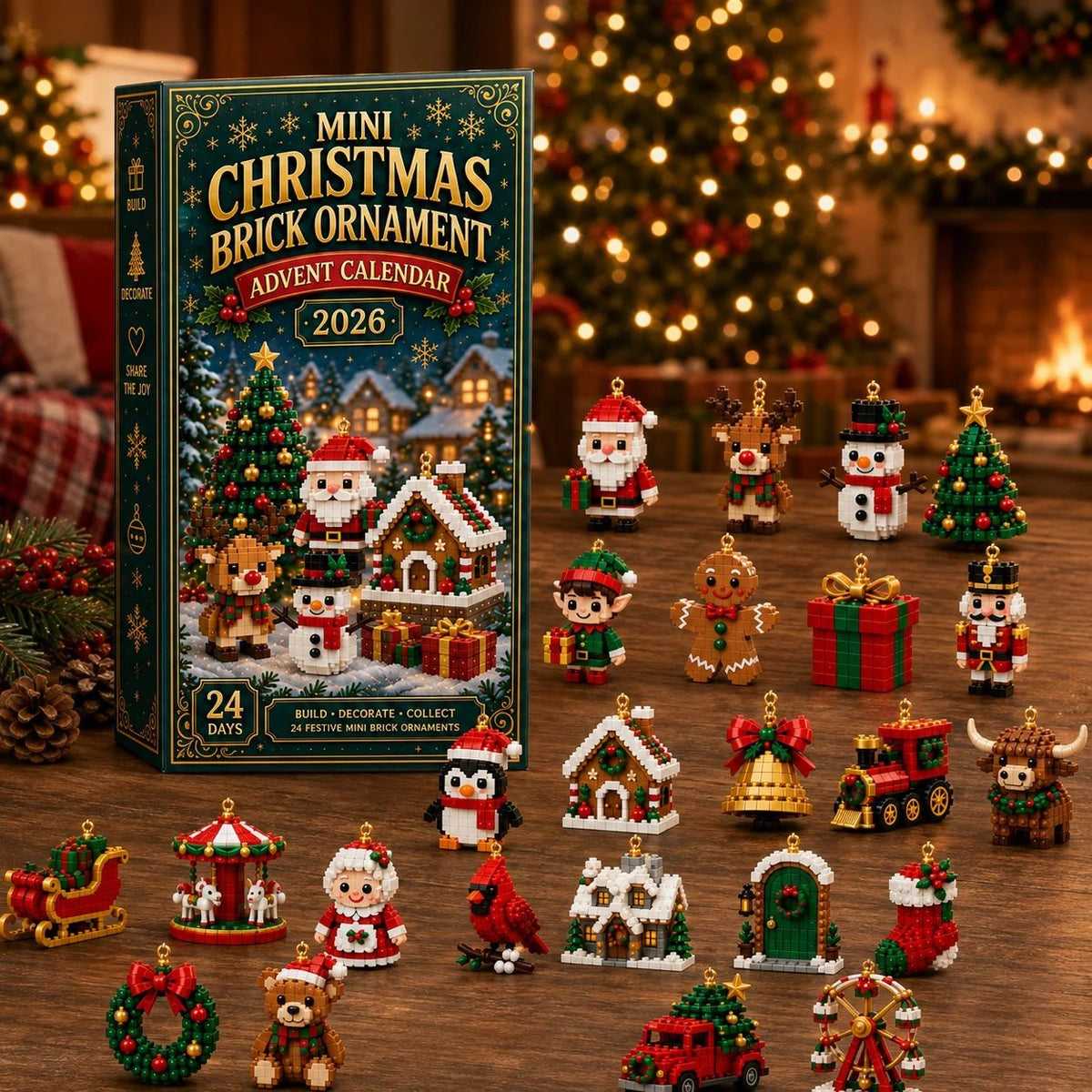 🎄 24-Day Christmas Advent Calendar | 24 Mini Buildable Ornaments with Hanging Loops for Tree Decor