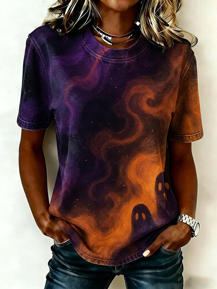 Women's Halloween Ghost Gradient Print T-shirt