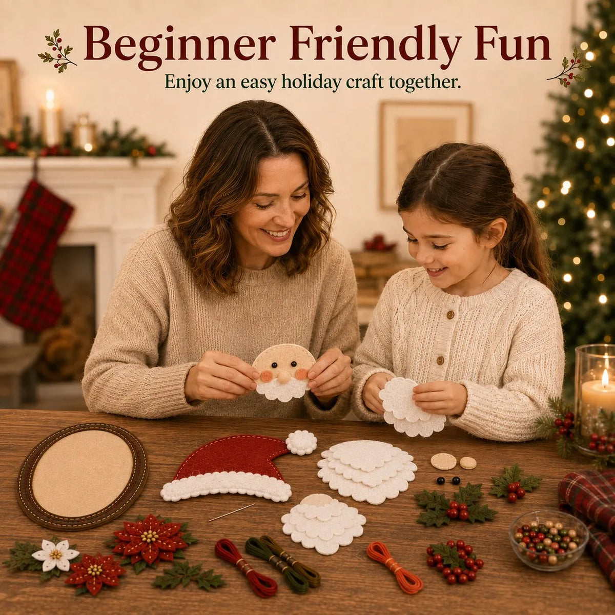 ⏳ Last Day 49% OFF – 🎅 Beginner-Friendly 52-Piece DIY Layered Felt Santa Wall Decor Kit | Complete Kit with All Tools & Step-by-Step Guide Included 💕