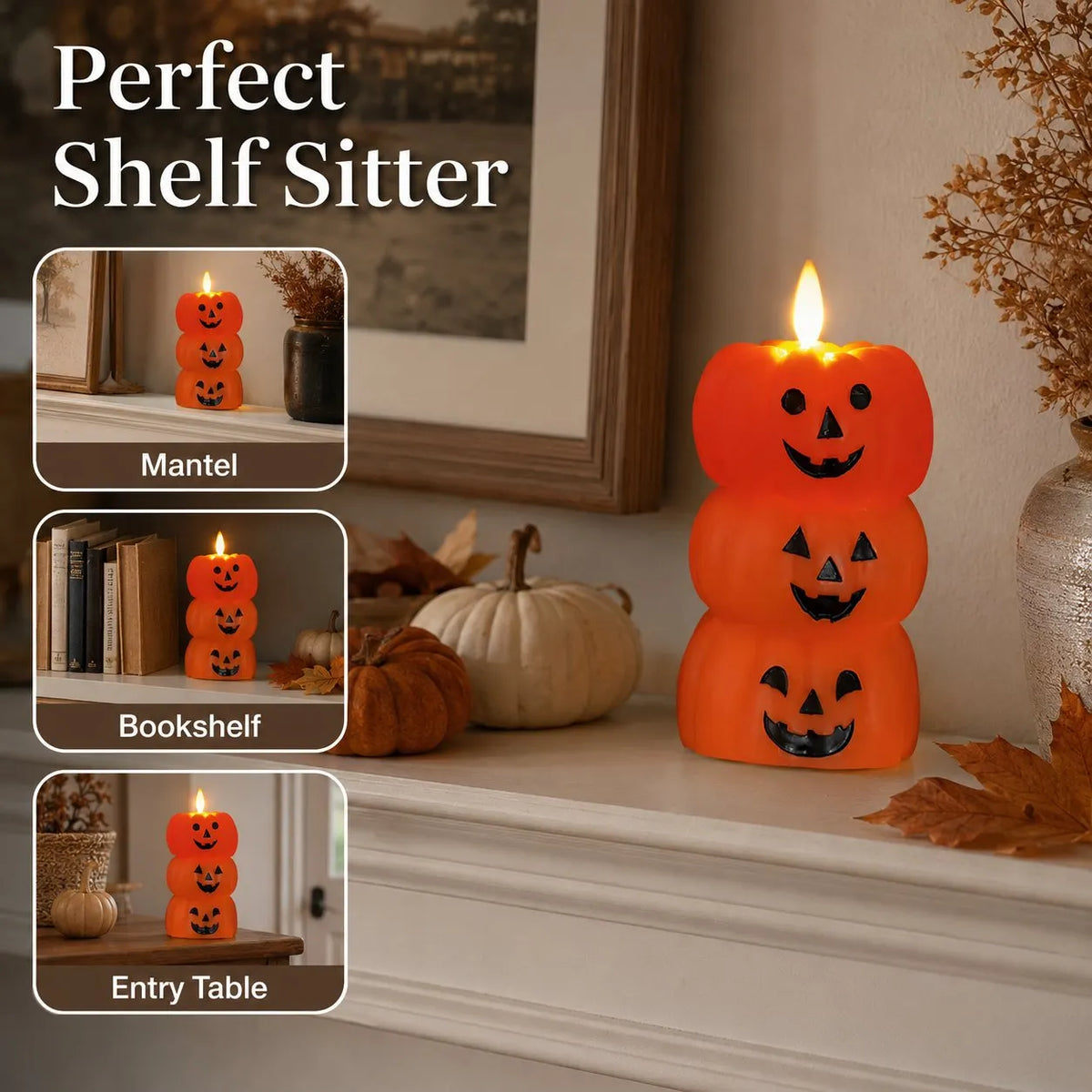 🎃 Flameless LED Pumpkin Stack Candle - Flickering Halloween Decor