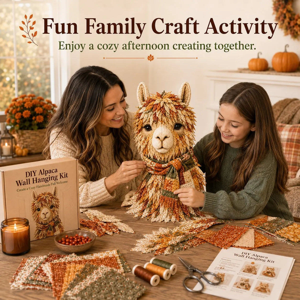 ⏳ Last Day 49% OFF – 🦙 Beginner-Friendly Autumn Alpaca DIY Wall Hanging Kit | Complete Kit with Pre-Cut Fabrics, Stitching Supplies & Step-by-Step Guide Included 🍂💕