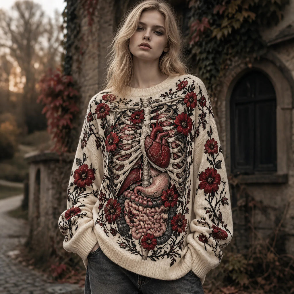 Women's Retro Halloween Anatomy Art  Print Cozy Sweater