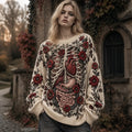 Women's Retro Halloween Anatomy Art  Print Cozy Sweater
