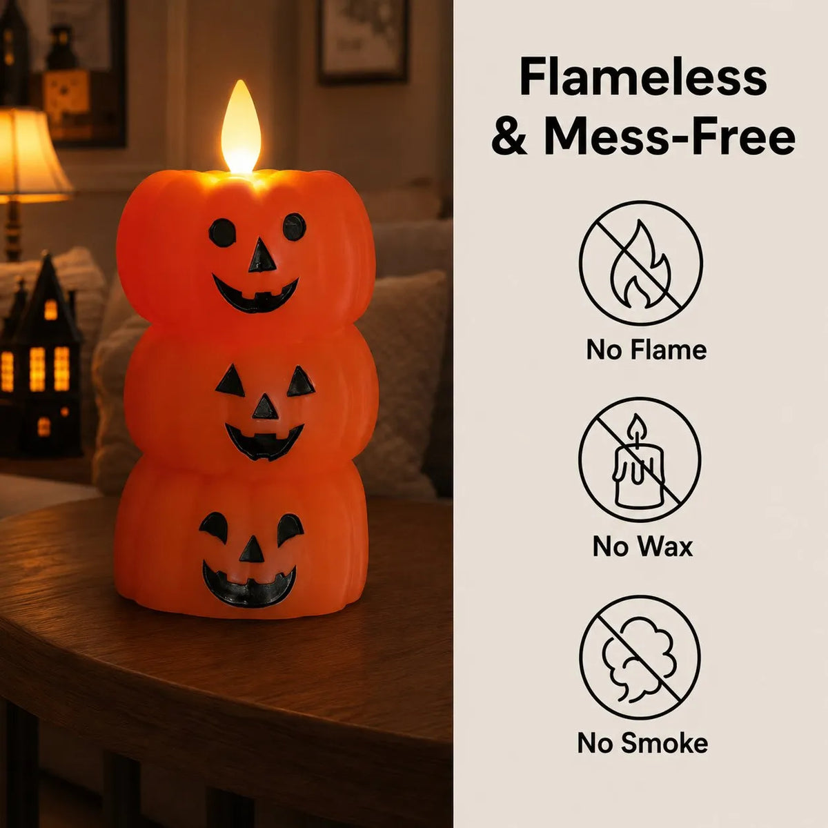 🎃 Flameless LED Pumpkin Stack Candle - Flickering Halloween Decor