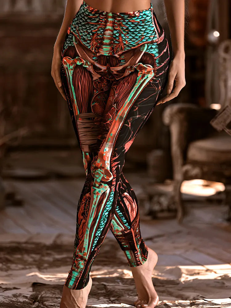 Women's Halloween Skeleton And Tech Art Slimming Leggings