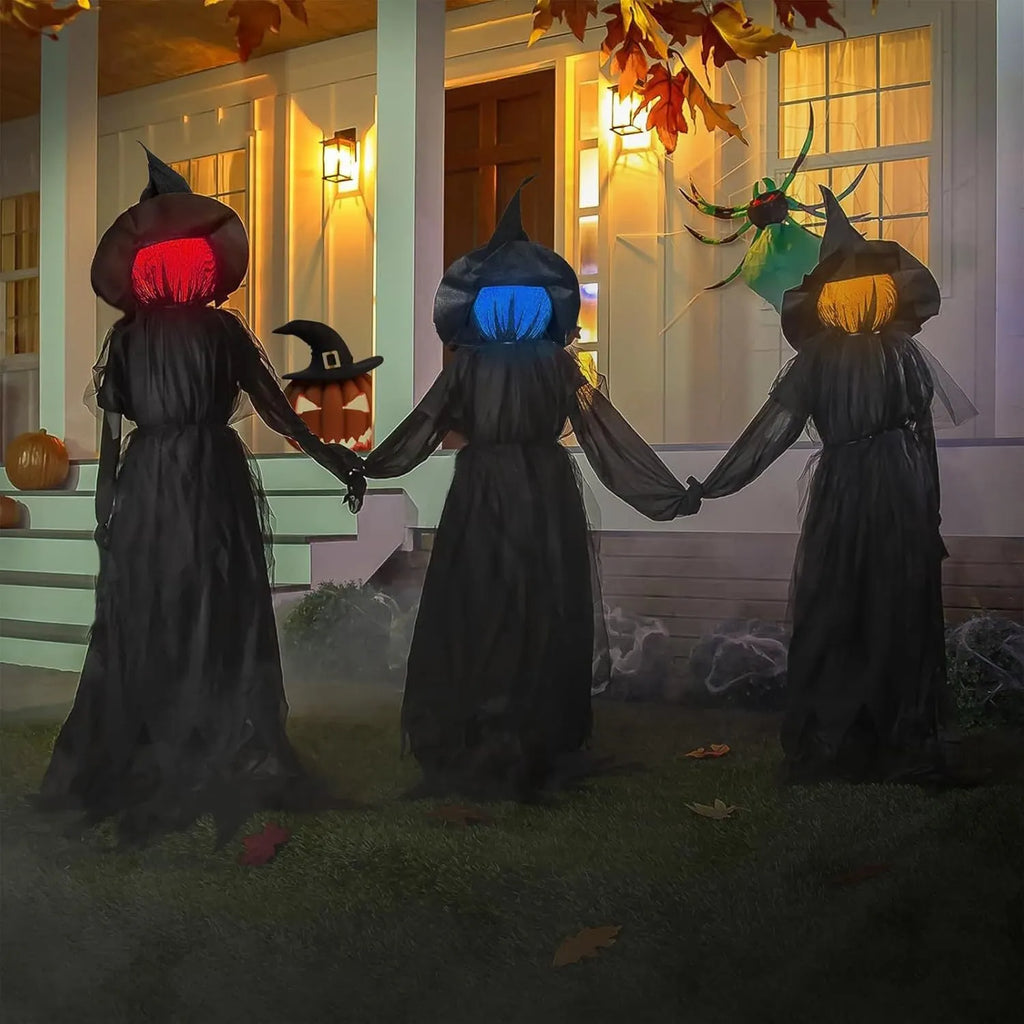 🧙♀️ 3 Pack Voice Control Light-Up Holding Hands Witch Decor
