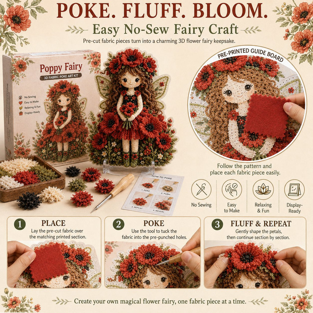 🔥HOT SALE 49% OFF – 🌸🧚‍♀️ Flower Fairy 3D Fabric Poke Art Kit | No-Sew Fluffy Fabric Craft with Raised Floral Texture & Display-Ready Fairy Decor ✨