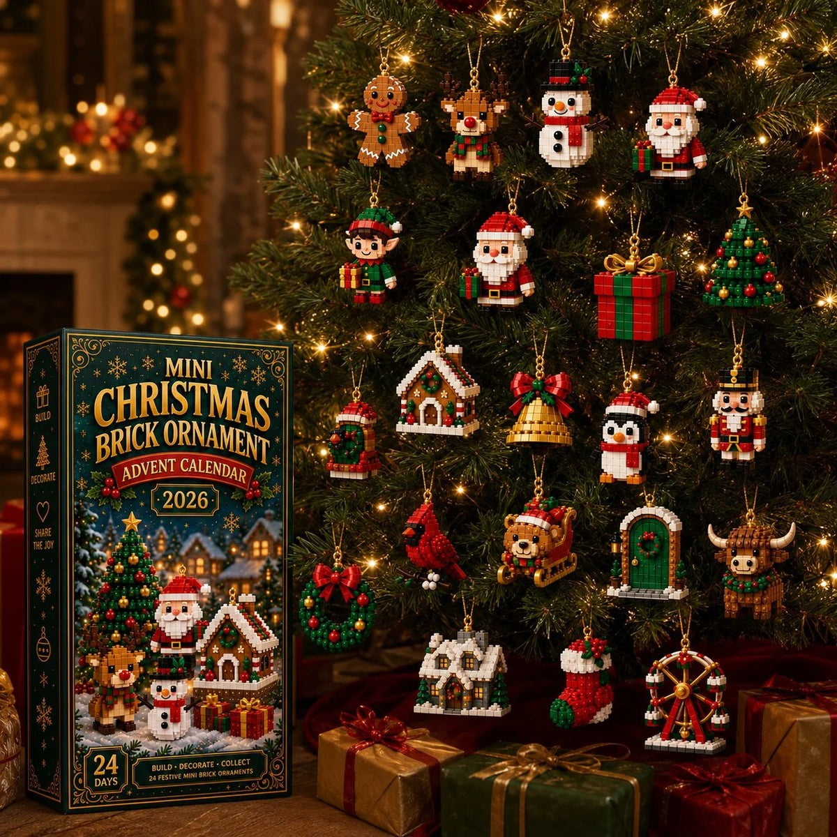 🎄 24-Day Christmas Advent Calendar | 24 Mini Buildable Ornaments with Hanging Loops for Tree Decor
