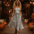 Women's Retro Skull Art 3d Printing Halloween Sleeveless Dress
