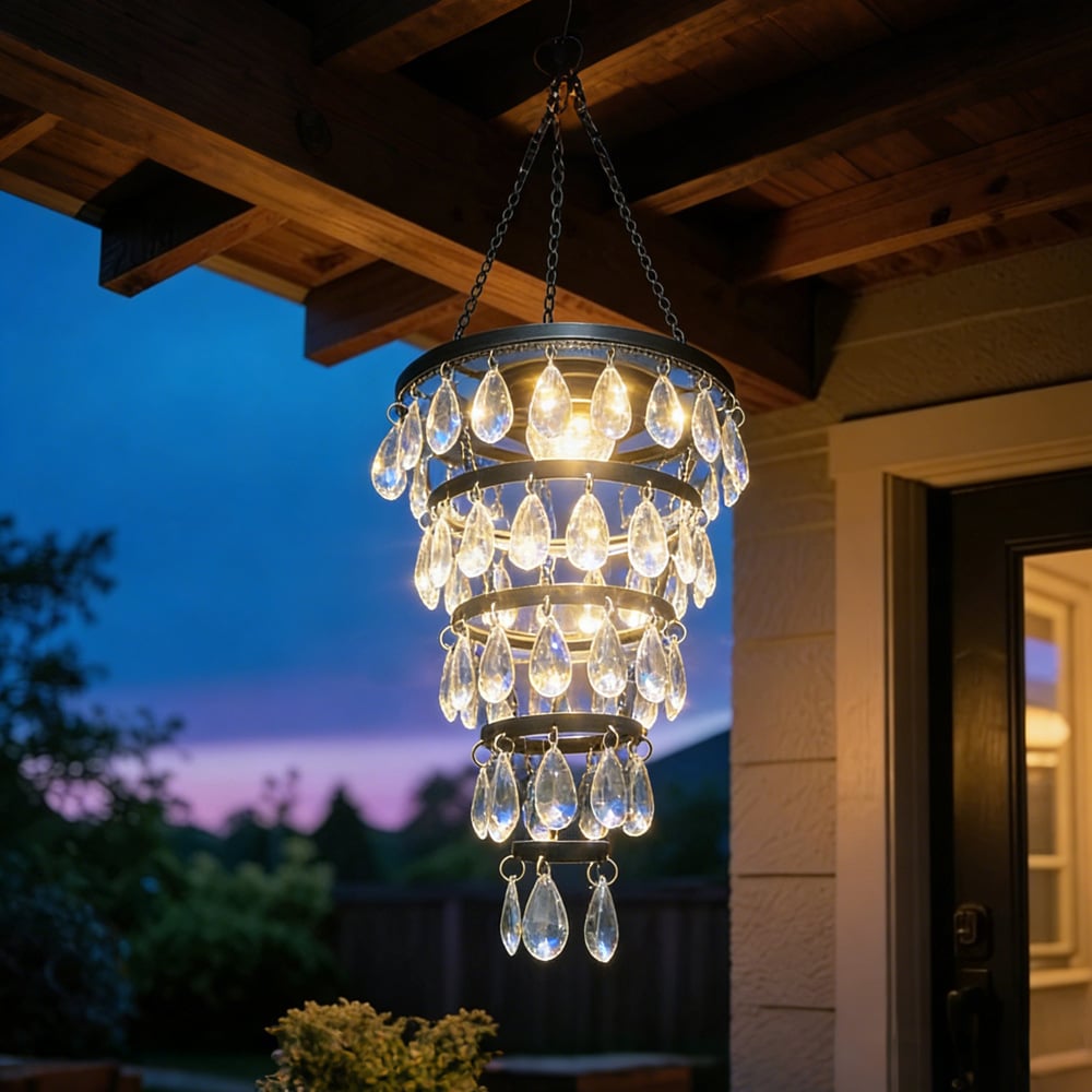 ✨ Solar-Powered Crystal Chandelier Outdoor Light