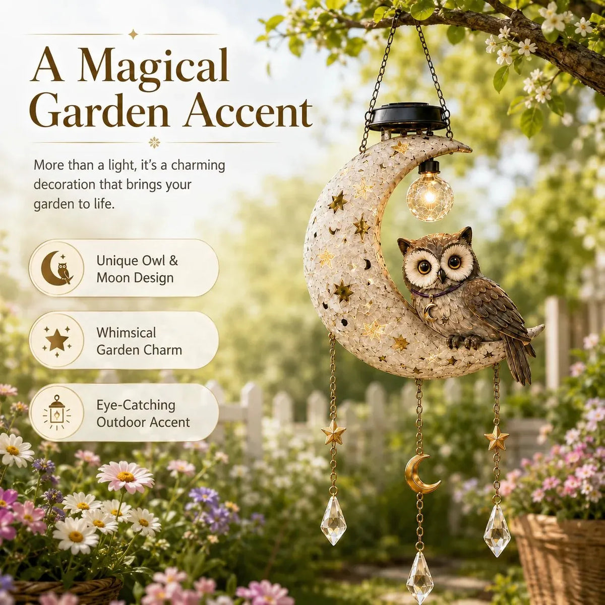 🔥HOT SALE🔥Solar Owl Moon Garden Light