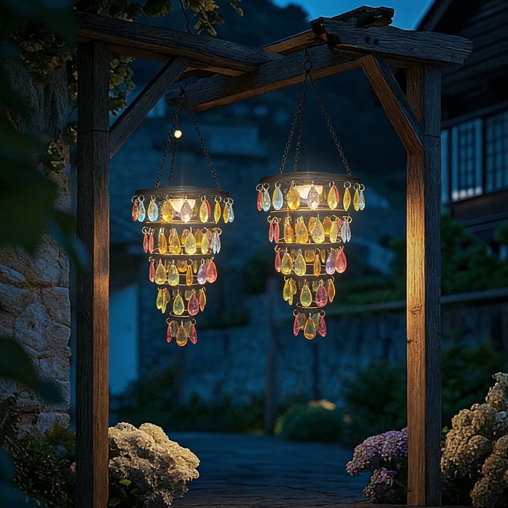 ✨ Solar-Powered Crystal Chandelier Outdoor Light