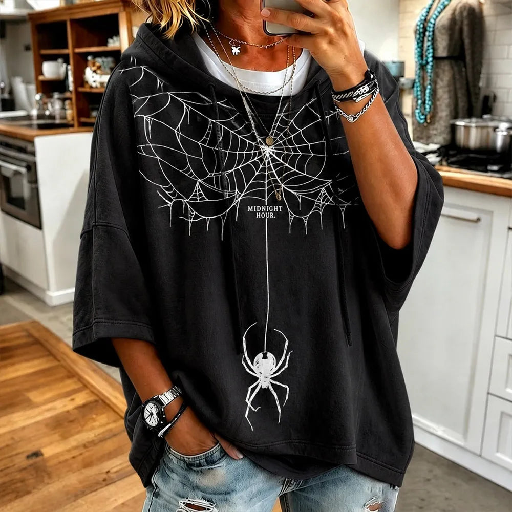 Women's Spider Spinning Silk Art Print Cotton Linen Hoodie